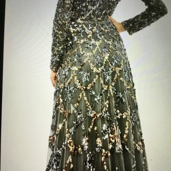 Mac Duggall Beaded Long Sleeve A-Line Gown, Size 8, Gray - Picture 2 of 7